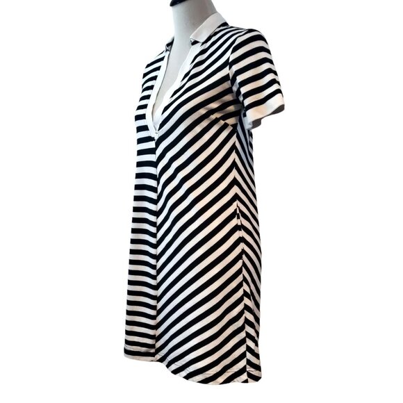 Maeve Anthropologie Womens Size XS Black White Rugby Striped V-Neck Polo Dress - Picture 2 of 8